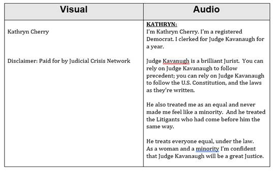 Judicial Crisis Network Launches Two New Ads Featuring Democrat Law Clerk for Kavanaugh and Hillbilly Elegy Author; Expands Outreach to MSNBC